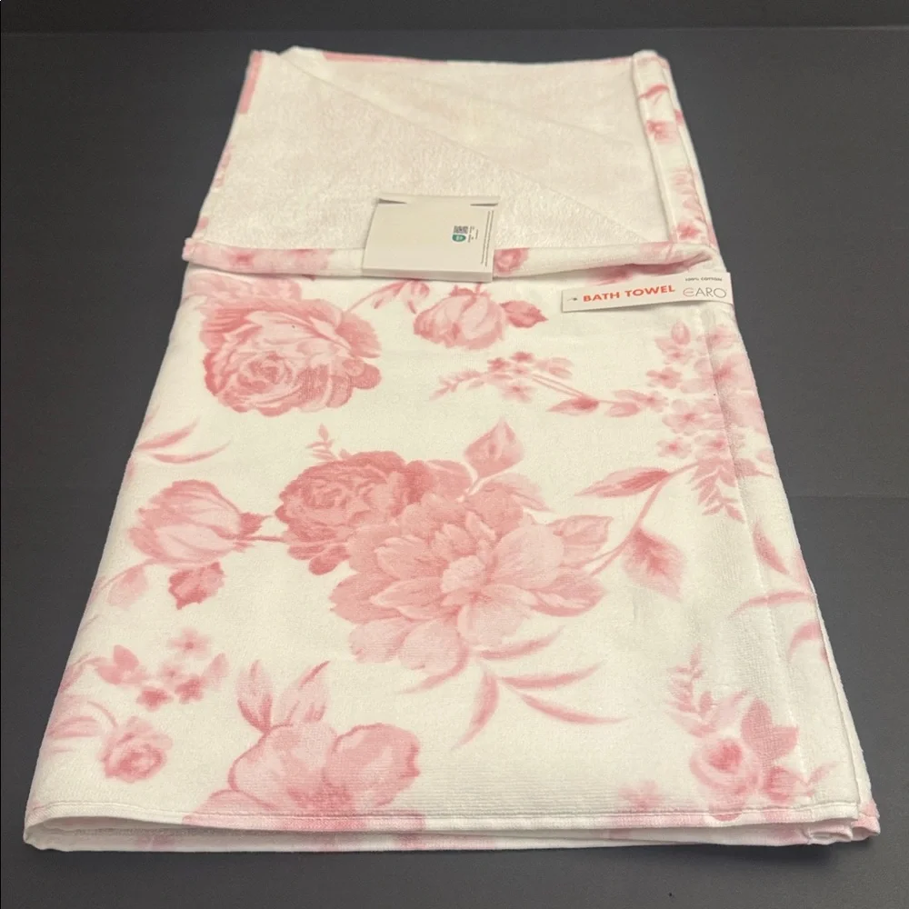 2pc CARO HOME 100% Cotton Pink Floral Bath Towel Set - Pink/White